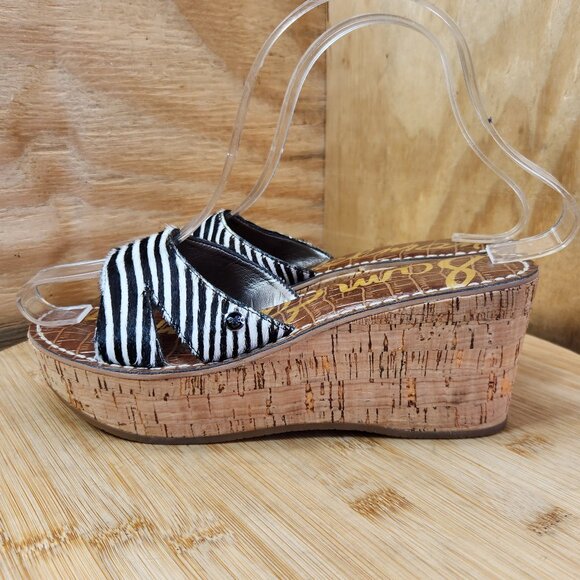 Sam Edelman Reid Zebra Stripe Cork Platform Wedge Sandals Size 5 - Picture 4 of 9